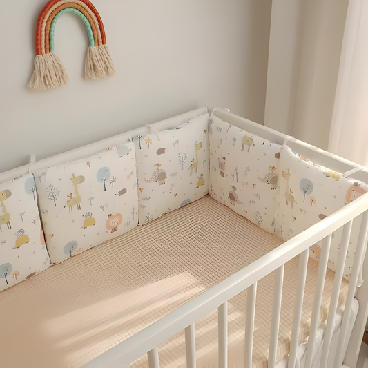 tour de lit bébé installé dans un lit pour bébé