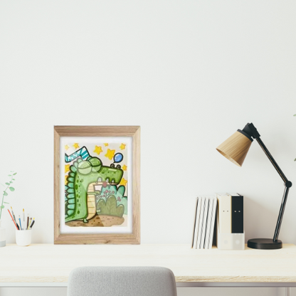 cadre dessin enfant bois sur un bureau