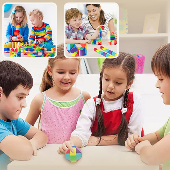 enfants qui jouent avec le puzzle 3d magnétique