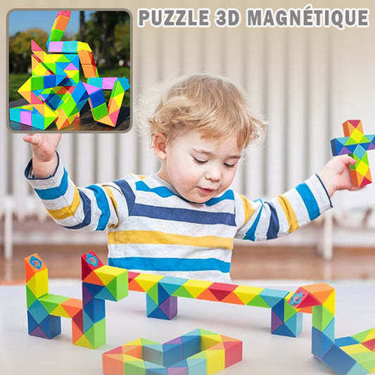 petit garçon qui joue avec le puzzle 3d magnétique