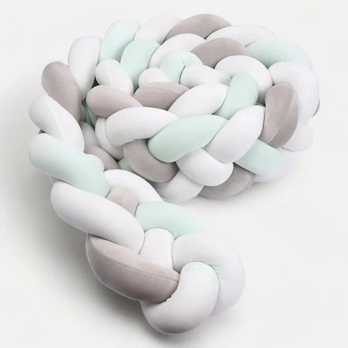 tour de lit bebe tresse grise verte et blanche