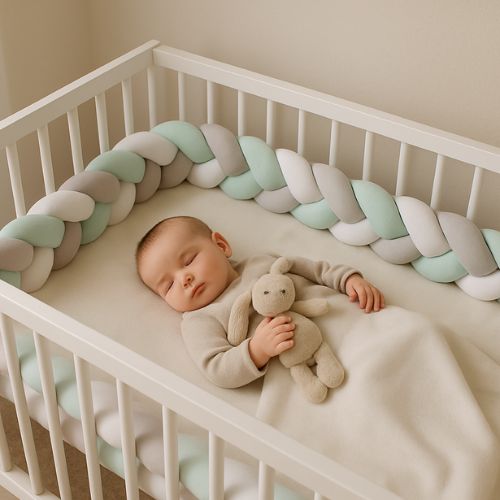 tresse tour de lit bébé dans un berceau avec bébé qui dort